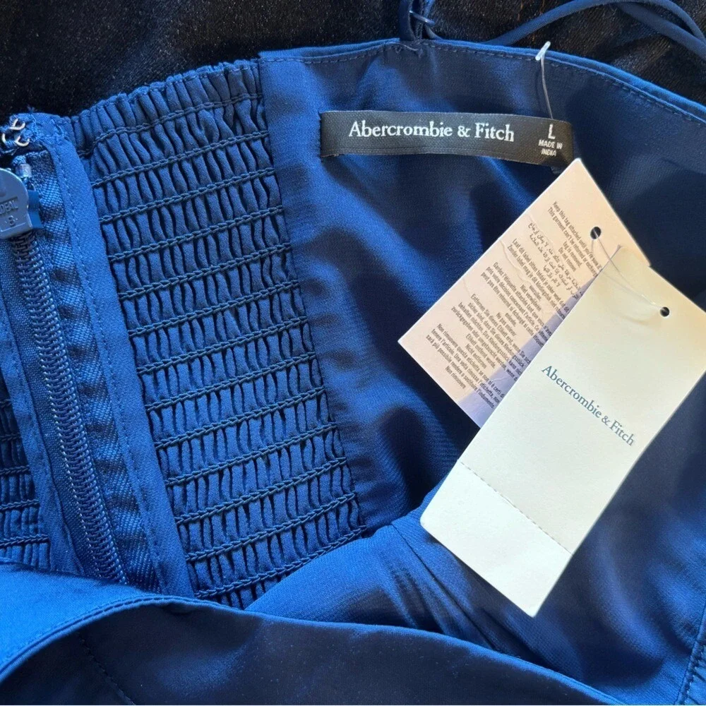 ABERCROMBIE & FITCH A&F Camille Maxi Dress Navy Blue‎ Spaghetti Strap Long Slit